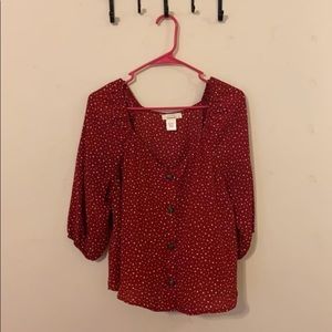 Red polkadot blouse